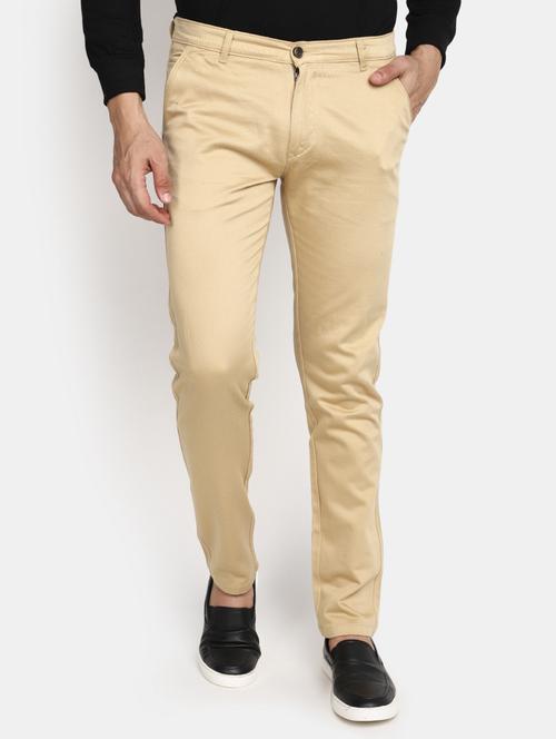 men mid-rise beige solid casual chinos - 20594864 - Very Small Image - 1