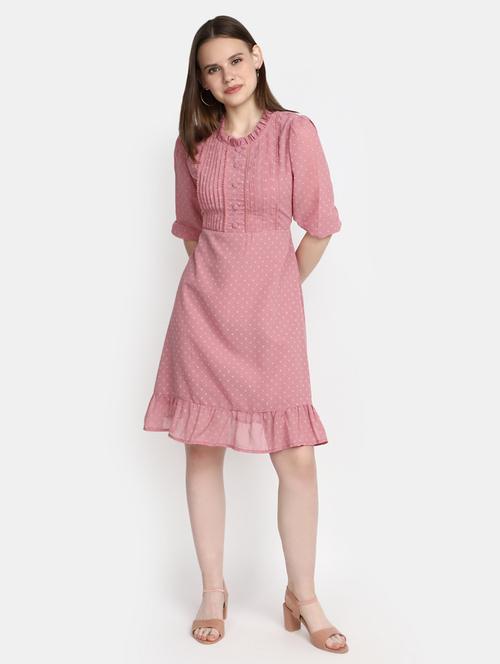 mauve georgette a-line dress - 20600128 - Very Small Image - 1