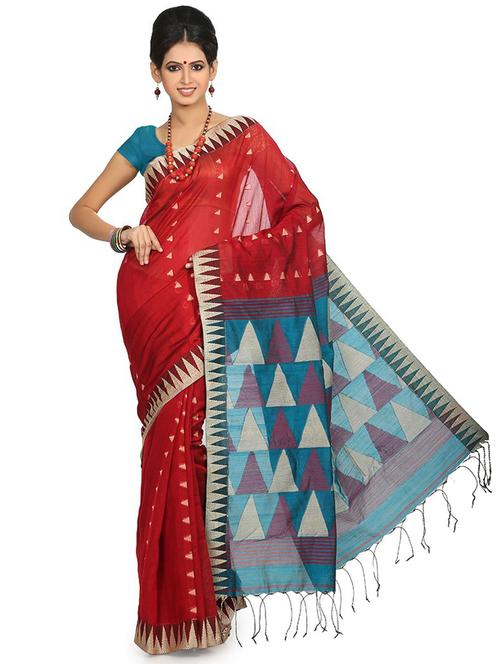women red geometric printed saree with blouse - 20614304 - Very Small Image - 1