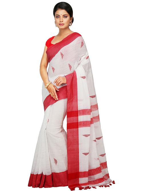 women white self design handloom saree with blouse - 20614350 - Very Small Image - 1