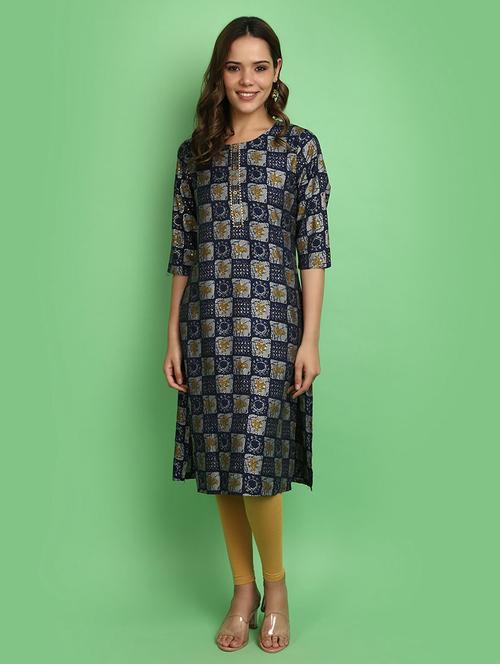 women blue round neck straight kurta - 20676547 - Very Small Image - 1
