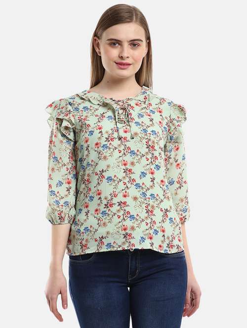 women green floral printed regular top - 20681770 - Very Small Image - 1