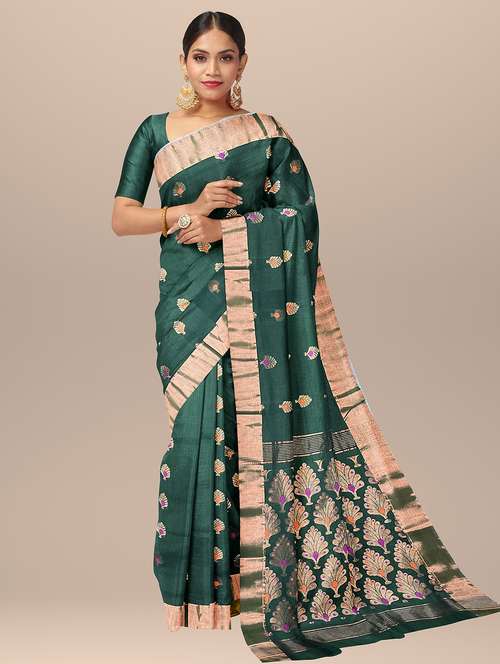 women green self design handloom saree with blouse - 20717313 - Very Small Image - 1