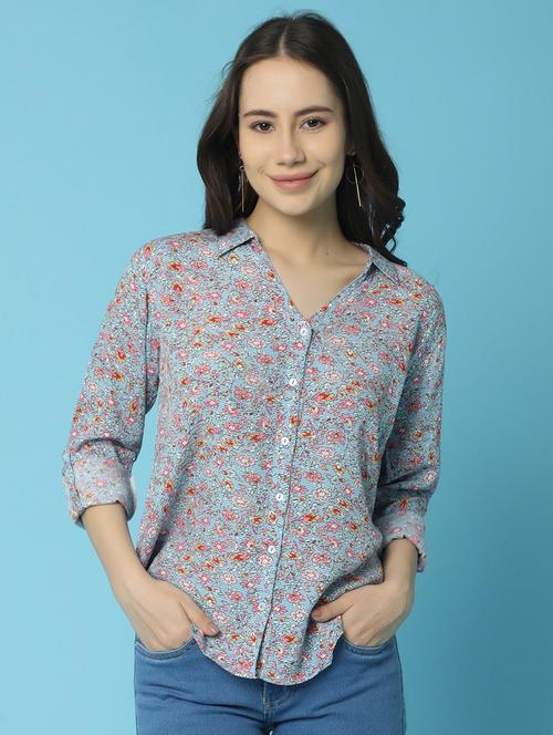 women blue floral printed regular shirt - 20724251 - Very Small Image - 1