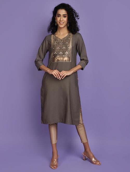 brown self design detailed kurta - 20724391 - Very Small Image - 1