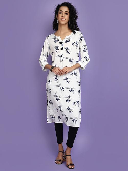 women white notch neck straight kurta - 20724561 - Very Small Image - 1