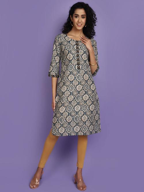 women teal round neck straight kurta - 20724633 - Very Small Image - 1