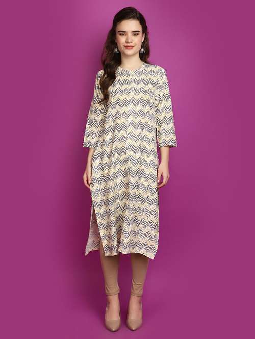 women off-white mandarin neck straight kurta - 20724931 - Very Small Image - 1