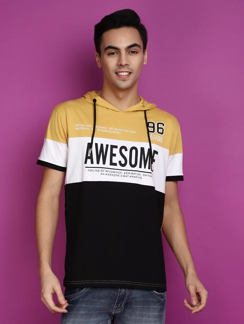 men color block hood neck short sleeve t-shirt - 20729127 - Very Small Image - 1