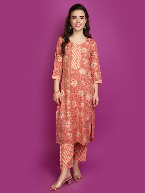 women floral round neck kurta pant set - 20729249 - Very Small Image - 1