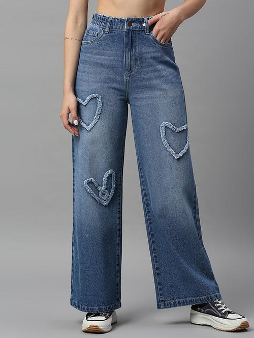 women's patched wide leg jeans - 20766024 - Very Small Image - 1