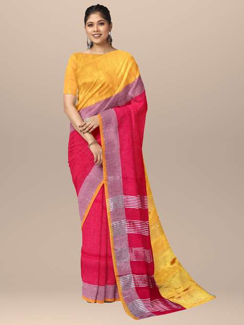 pink linen handloom saree with blouse - 20794796 - Very Small Image - 1