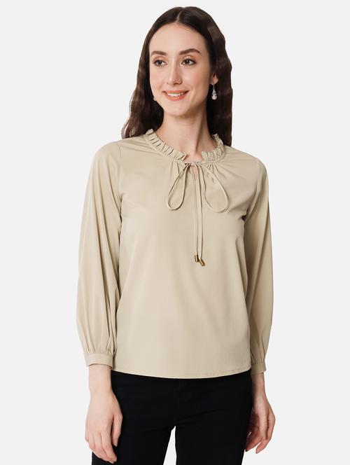 solid beige detailed regular top - 20807172 - Very Small Image - 1
