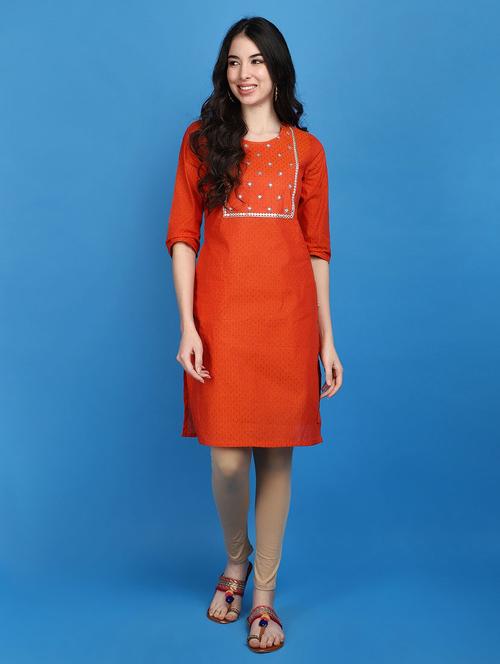 women orange round neck straight kurta - 20811752 - Very Small Image - 1