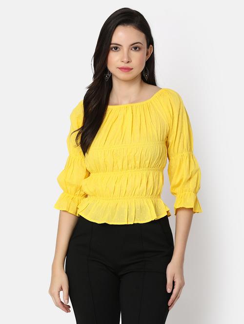 women yellow solid peplum top - 20812192 - Very Small Image - 1