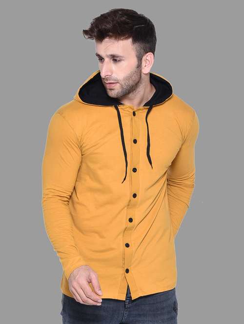 men hood neck solid casual shirt - 20840630 - Very Small Image - 1