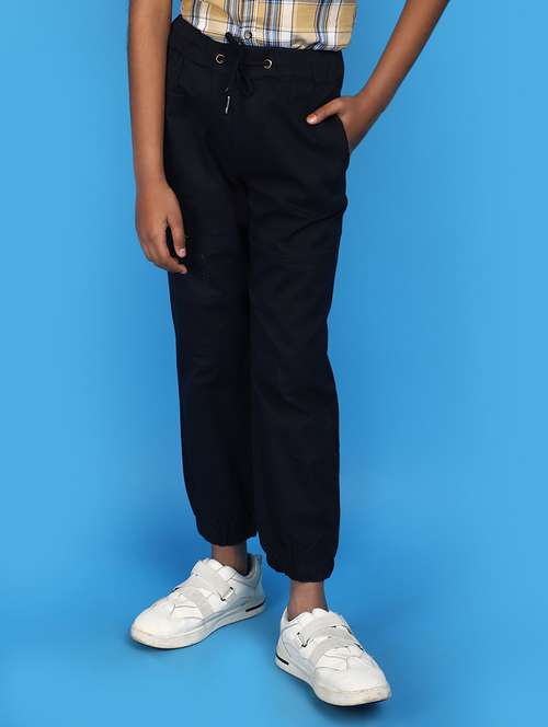 kids solid navy blue casual jogger - 20852638 - Very Small Image - 1