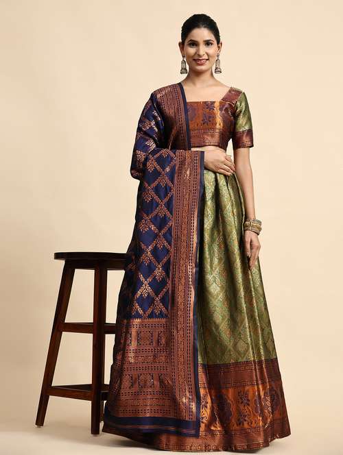 women green unstitched banarasi lehenga choli with dupatta - 20865424 - Very Small Image - 1