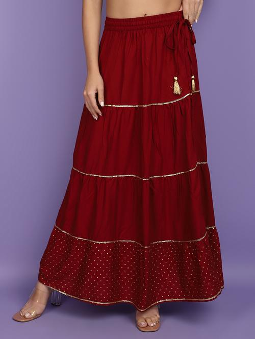 women maroon printed detailed skirt - 20893911 - Very Small Image - 1