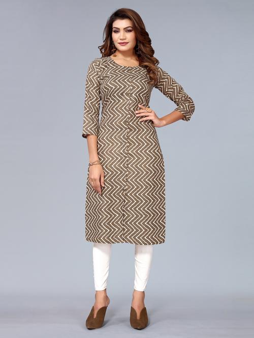 brown chevron printed straight kurta - 20895132 - Very Small Image - 1