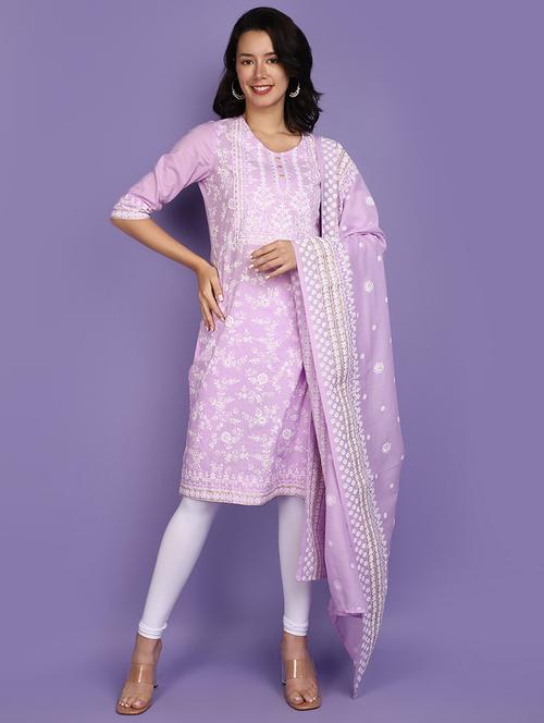 women lavender round neck straight kurta - 20911797 - Very Small Image - 1