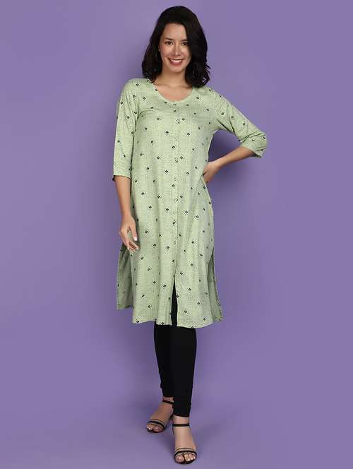 women green round neck straight kurta - 20911867 - Very Small Image - 1
