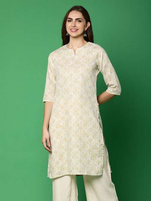 women beige notch neck straight kurta - 20918618 - Very Small Image - 1