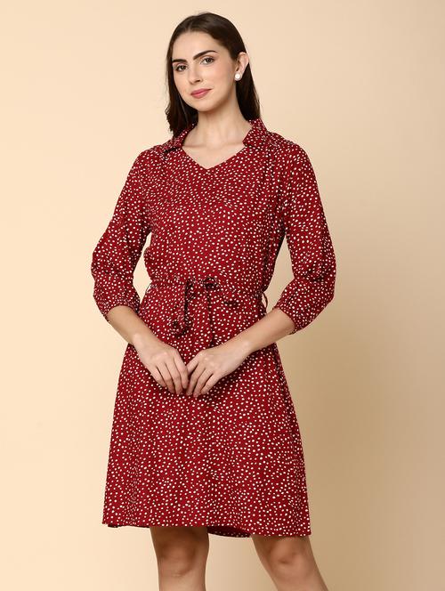 women maroon polka dots printed a-line dress - 20930399 - Very Small Image - 1