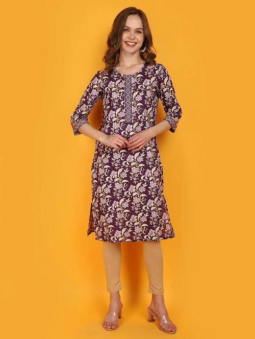women purple round neck straight kurta - 20951115 - Very Small Image - 1