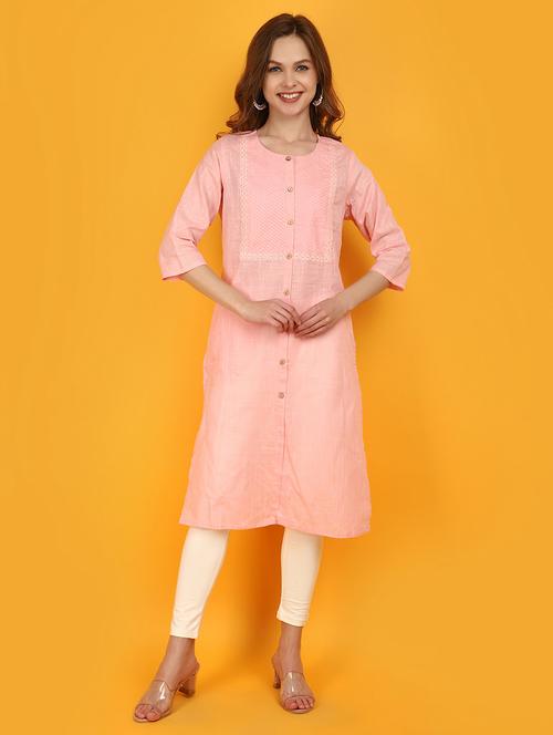 women pink round neck straight kurta - 20951123 - Very Small Image - 1
