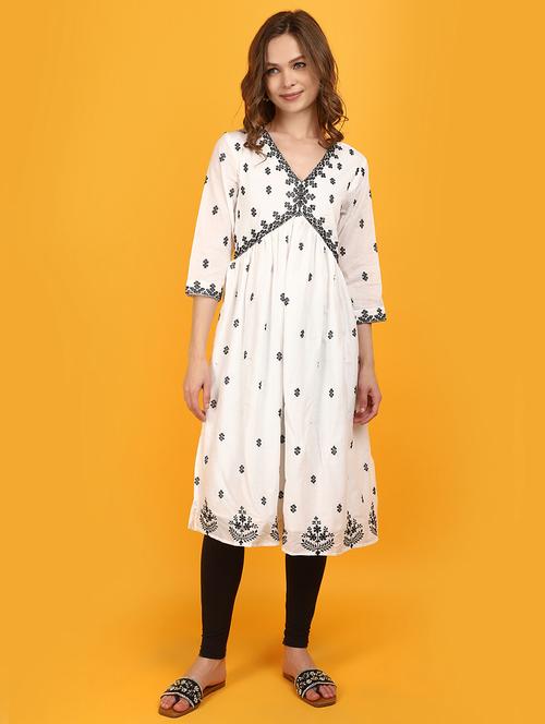women white v neck a-line kurta - 20951207 - Very Small Image - 1