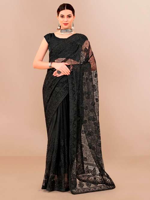 black net embroidered saree with blouse - 20960468 - Very Small Image - 1