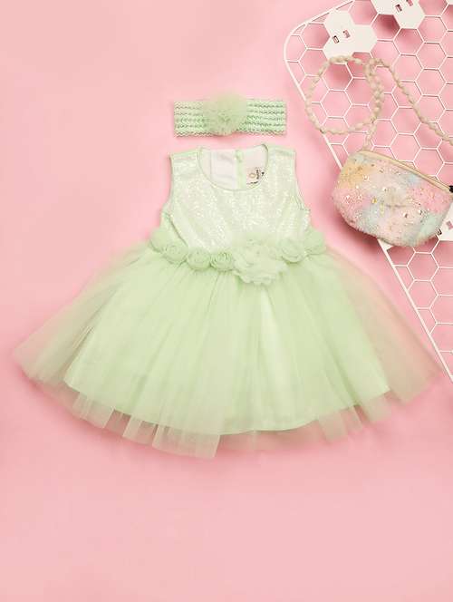kids green sequins detailed frock - 20965851 - Very Small Image - 1