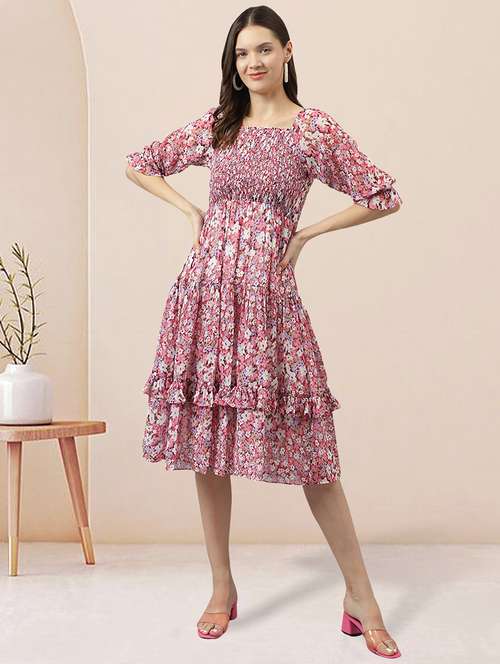 women multicolored floral printed tiered dress - 20969709 - Very Small Image - 1