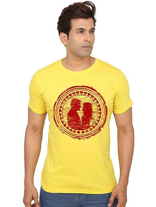 men round neck front print cotton t-shirt - 20991137 - Very Small Image - 1