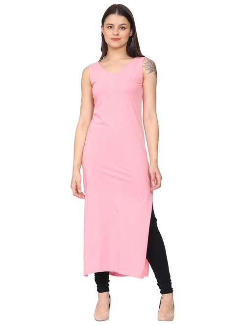solid straight v neck kurta - 21017407 - Very Small Image - 1