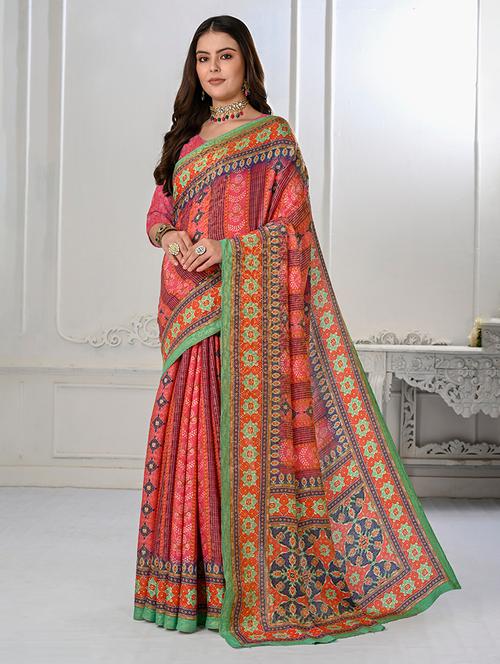 women multi color printed saree with blouse - 21034008 - Very Small Image - 1