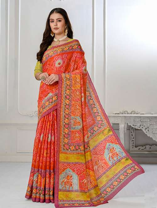 women bandhani printed saree with blouse - 21034011 - Very Small Image - 1