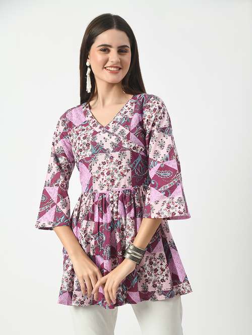 women floral print cotton flared tunic - 21034287 - Very Small Image - 1