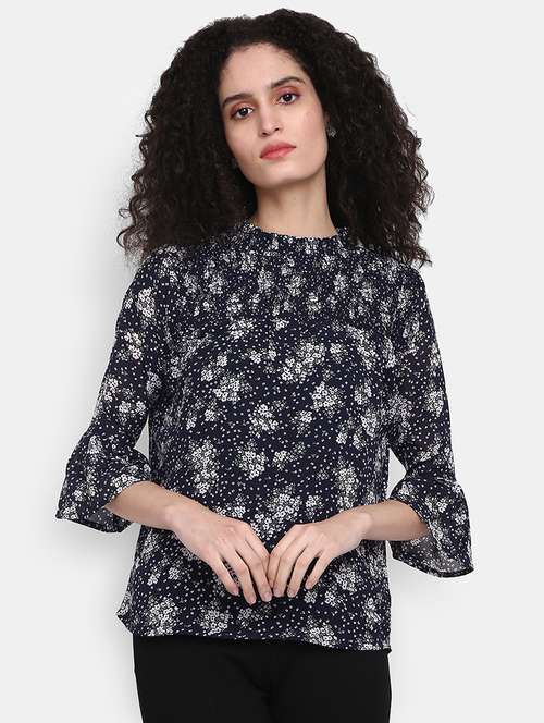 navy blue printed cotton regular top - 21051019 - Very Small Image - 1
