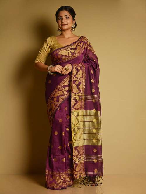 purple khadi handloom saree - 21055588 - Very Small Image - 1