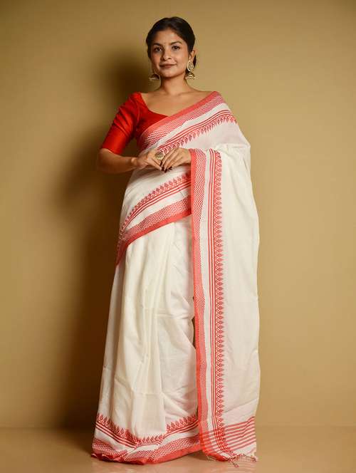 white khadi handloom saree - 21055594 - Very Small Image - 1