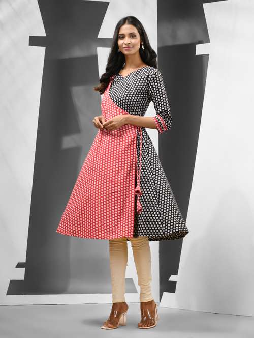 women red floral printed angrakha kurta - 21081777 - Very Small Image - 1