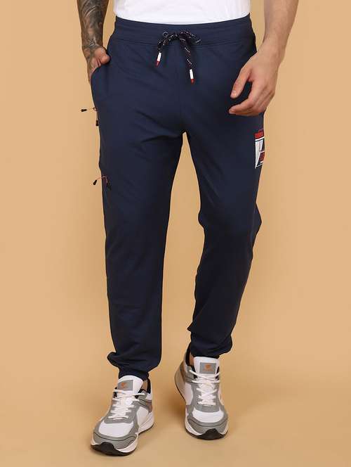 men navy blue placement print mid rise jogger - 21132582 - Very Small Image - 1