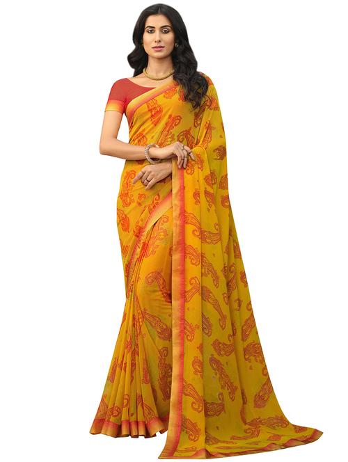 women yellow paisley printed saree with blouse - 21138875 - Very Small Image - 1
