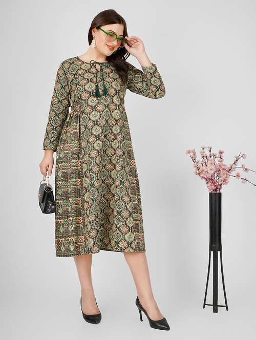 green printed a-line dress - 21142464 - Very Small Image - 1