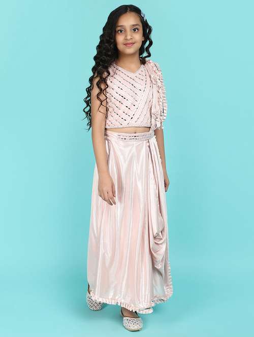 girls pink mirror work fusion set - 21143129 - Very Small Image - 1