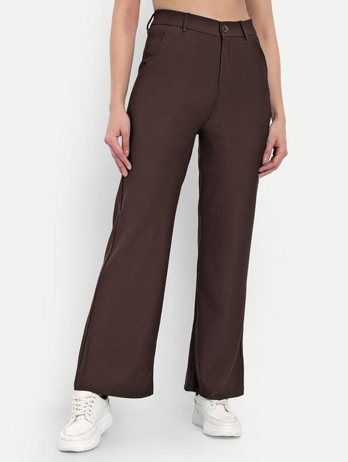 solid brown wide leg trouser - 21150444 - Very Small Image - 1
