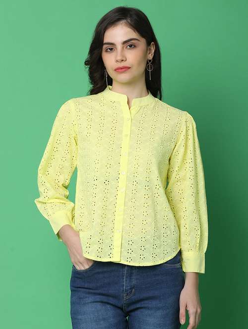 women yellow cotton regular top - 21153450 - Very Small Image - 1