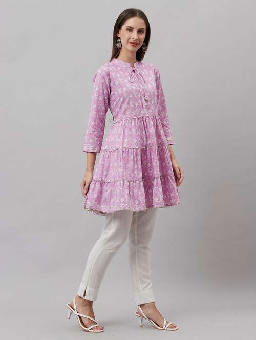 pink cotton blend aline kurti - 21161235 - Very Small Image - 1